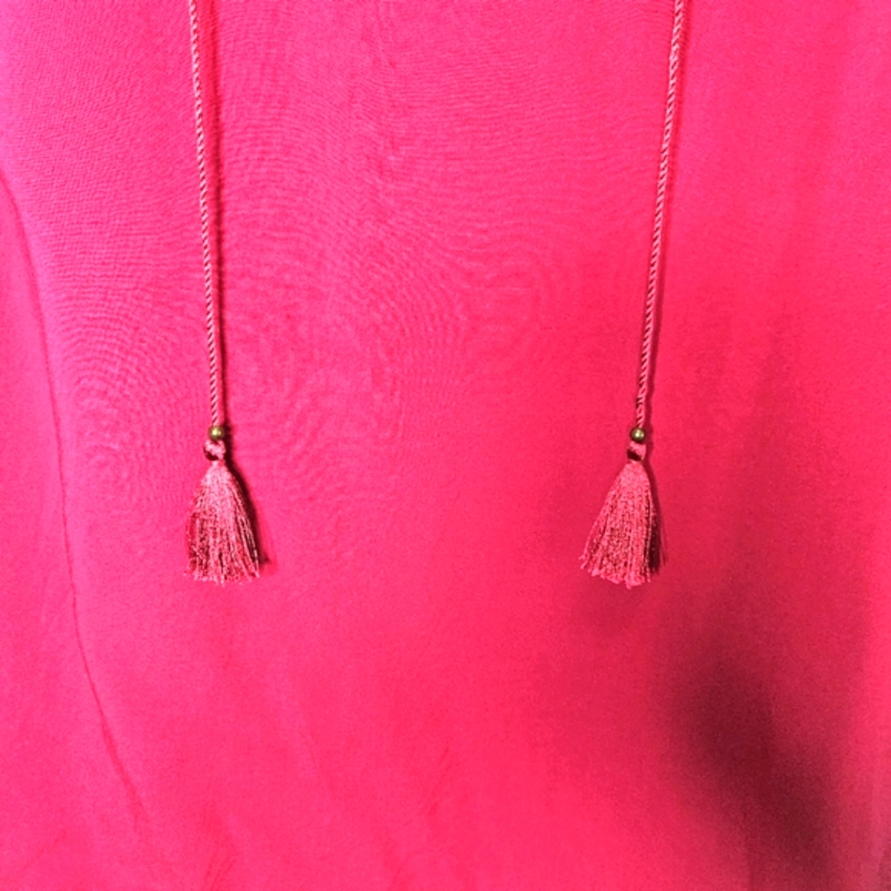 Express Raspberry Red Embroidered Chest W/Tassel Drawstring Shift Dress Sz XS - Picture 4 of 10